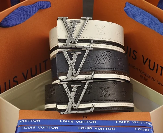 Louis Vuitton Belts LV Initiales buckle embossed monogram belt with contrast stripe product detail image 5