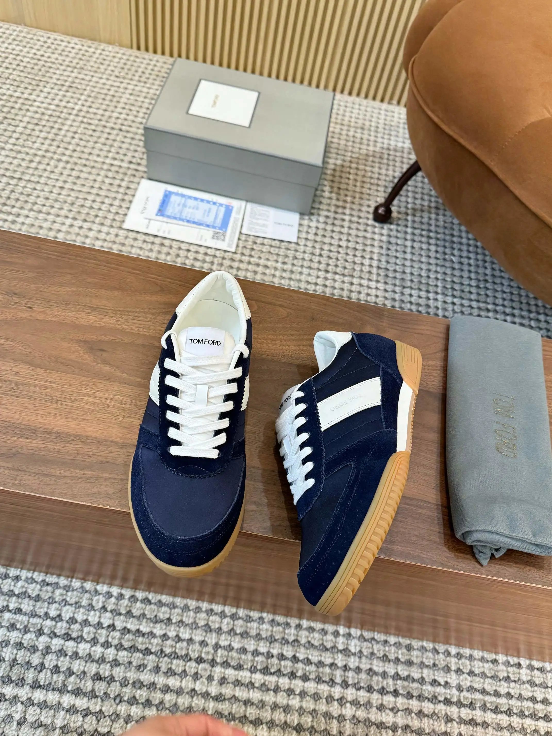 Tom Ford Denim Low Top Sneaker Navy Blue White
