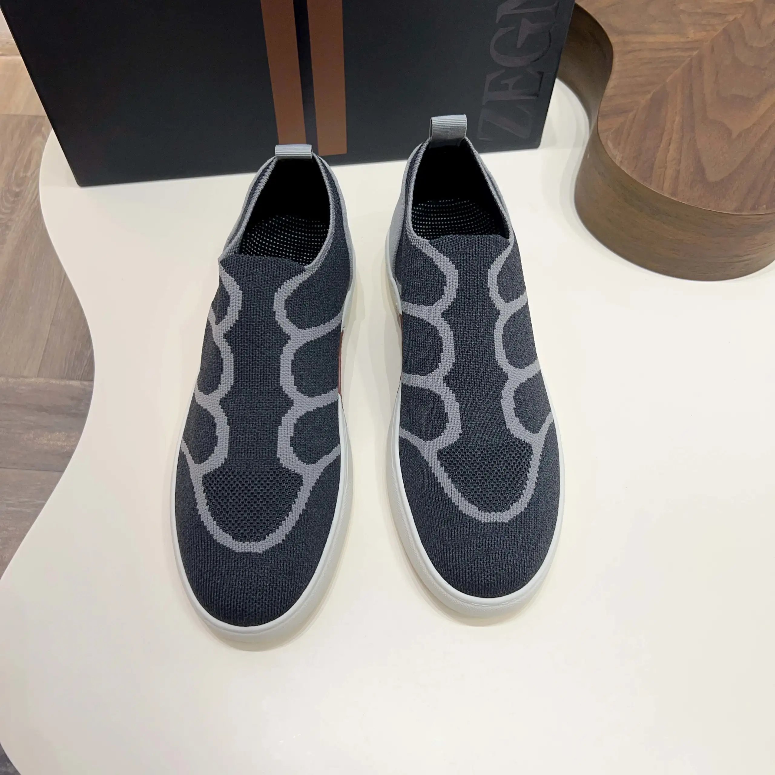 Zegna Slip-On Knit Sneaker Charcoal Grey Hex