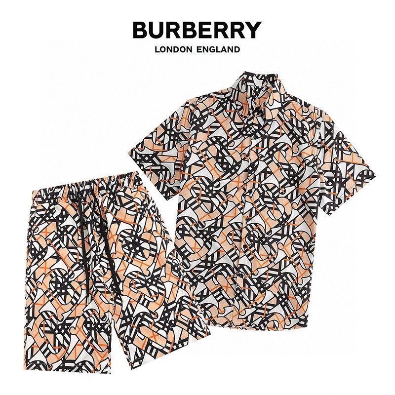 Burberry TB Monogram Print Shirt Shorts Set Orange Multicolor