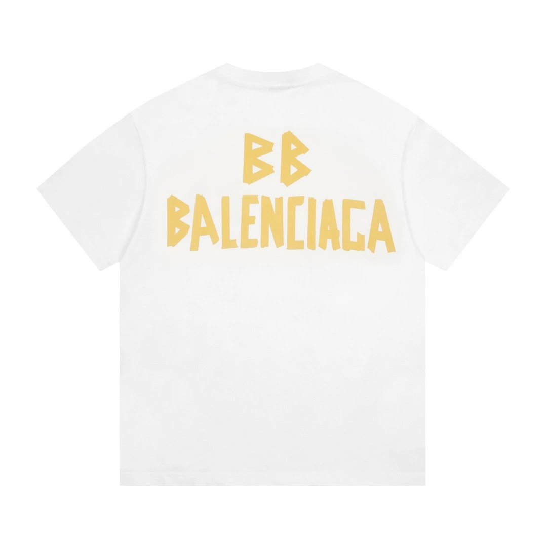 Balenciaga BB Stencil Back Logo Tee White Yellow