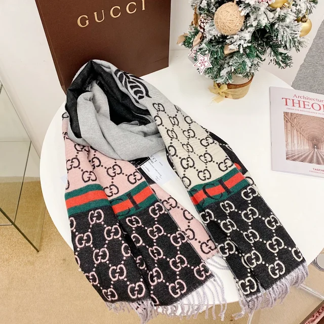 Gucci Scarves Double-Sided GG Monogram Web Stripe Fringed Scarf product detail image 3