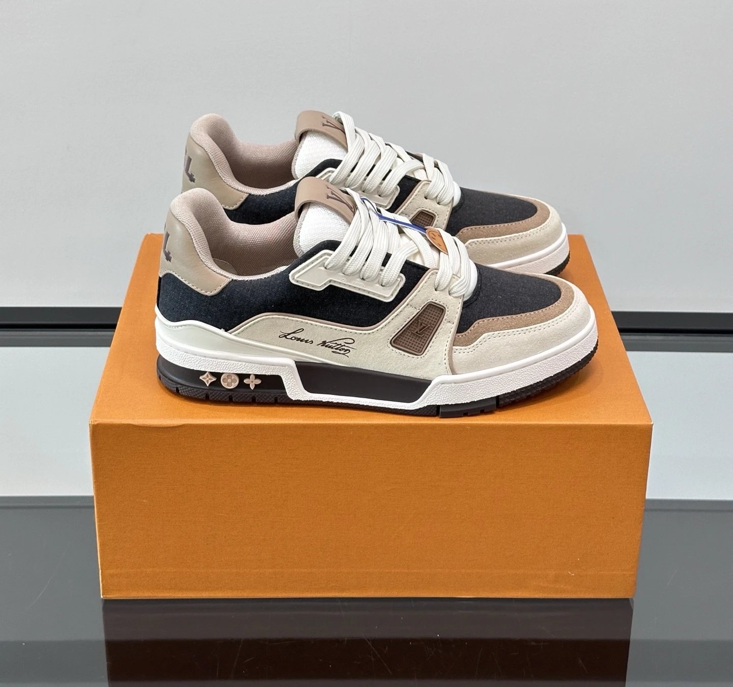 Louis Vuitton Trainer Denim Patchwork Navy Cream