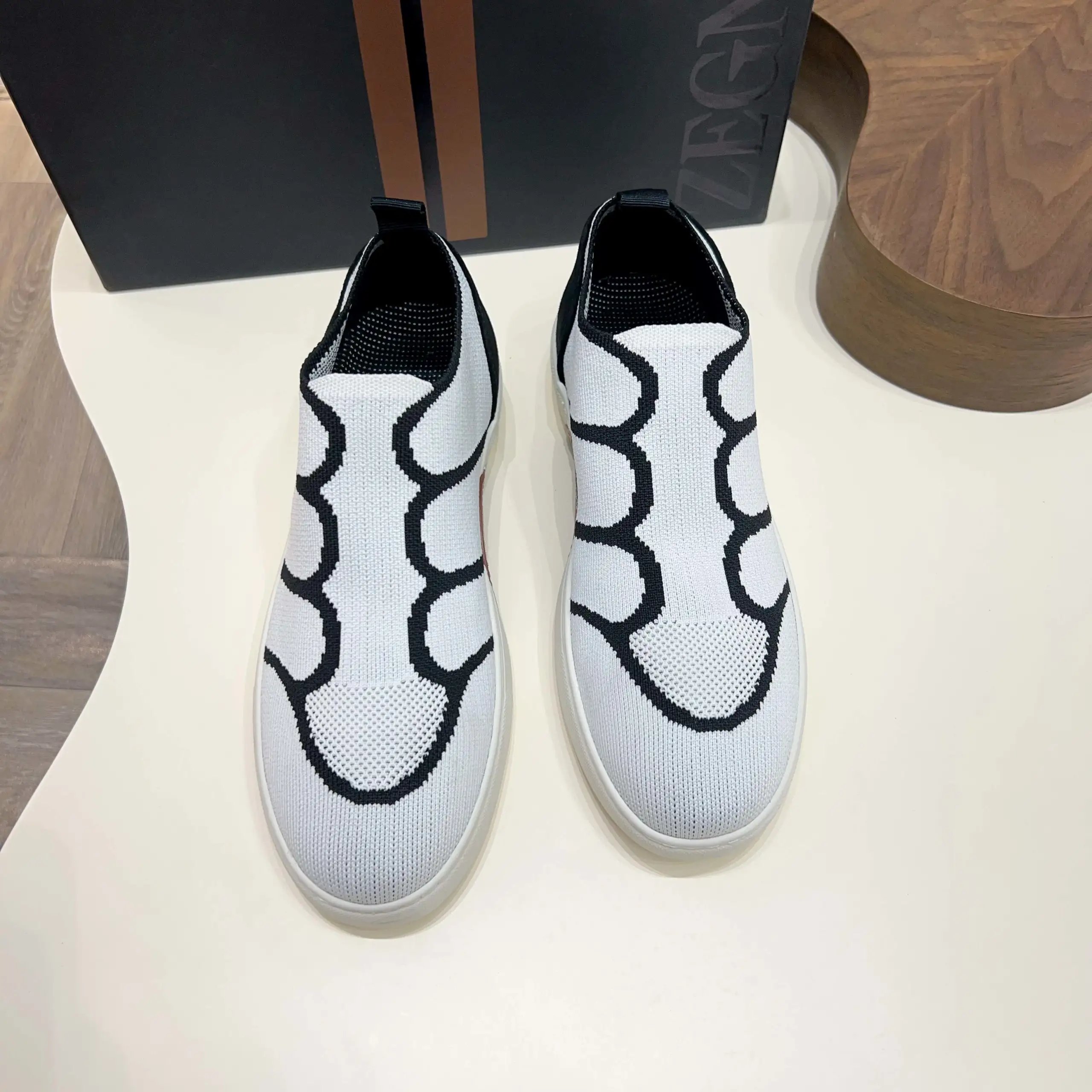 Zegna Slip-On Knit Sneaker White Black Low