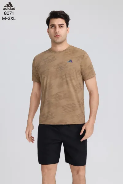 Adidas T-Shirt Beige All-Over Print Sporty T-Shirt - 1