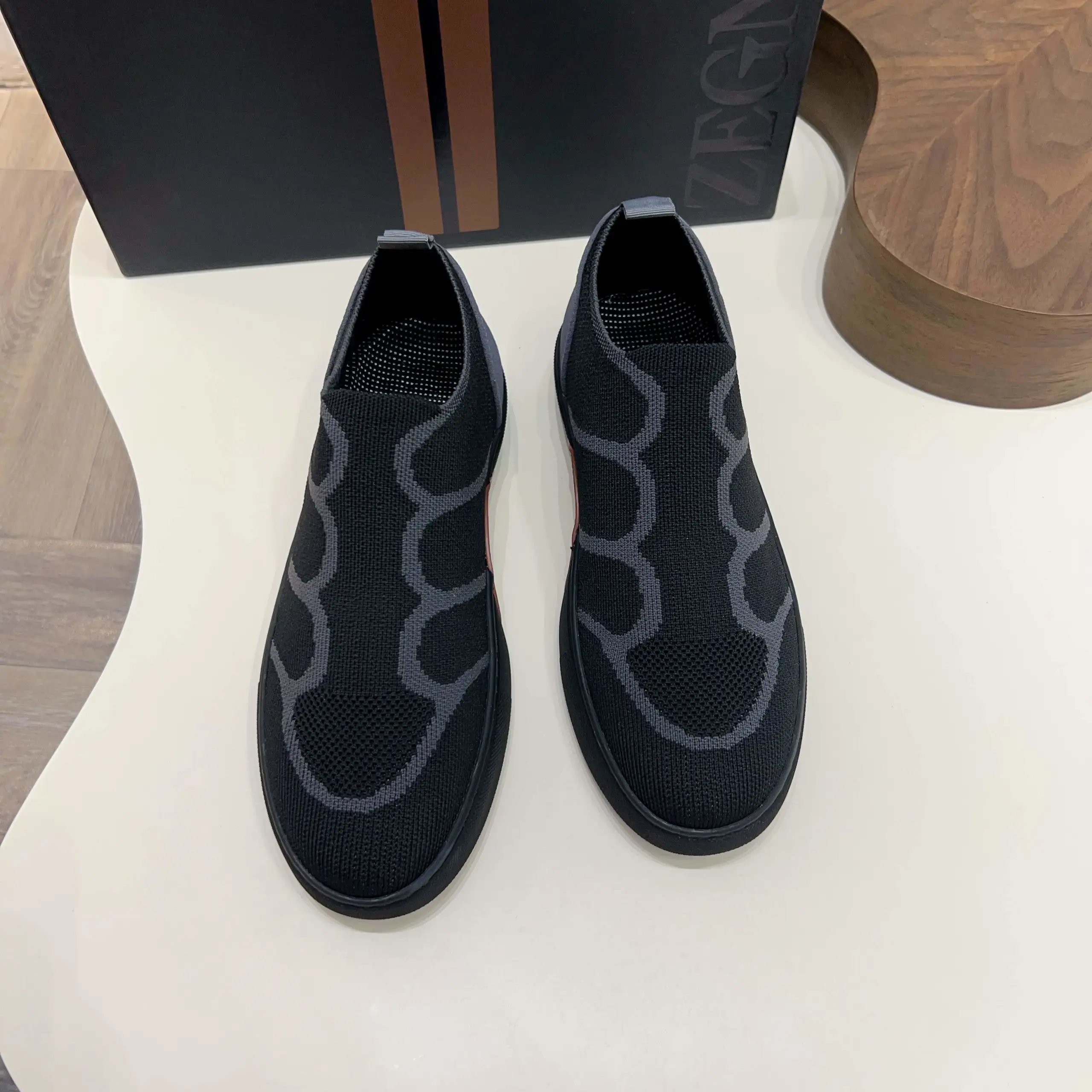 Zegna Slip-On Knit Sneaker Black Tonal Low