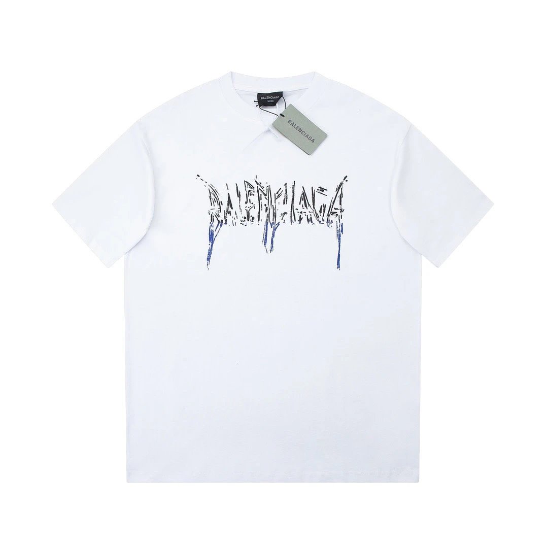 Balenciaga Distressed Logo Tee White