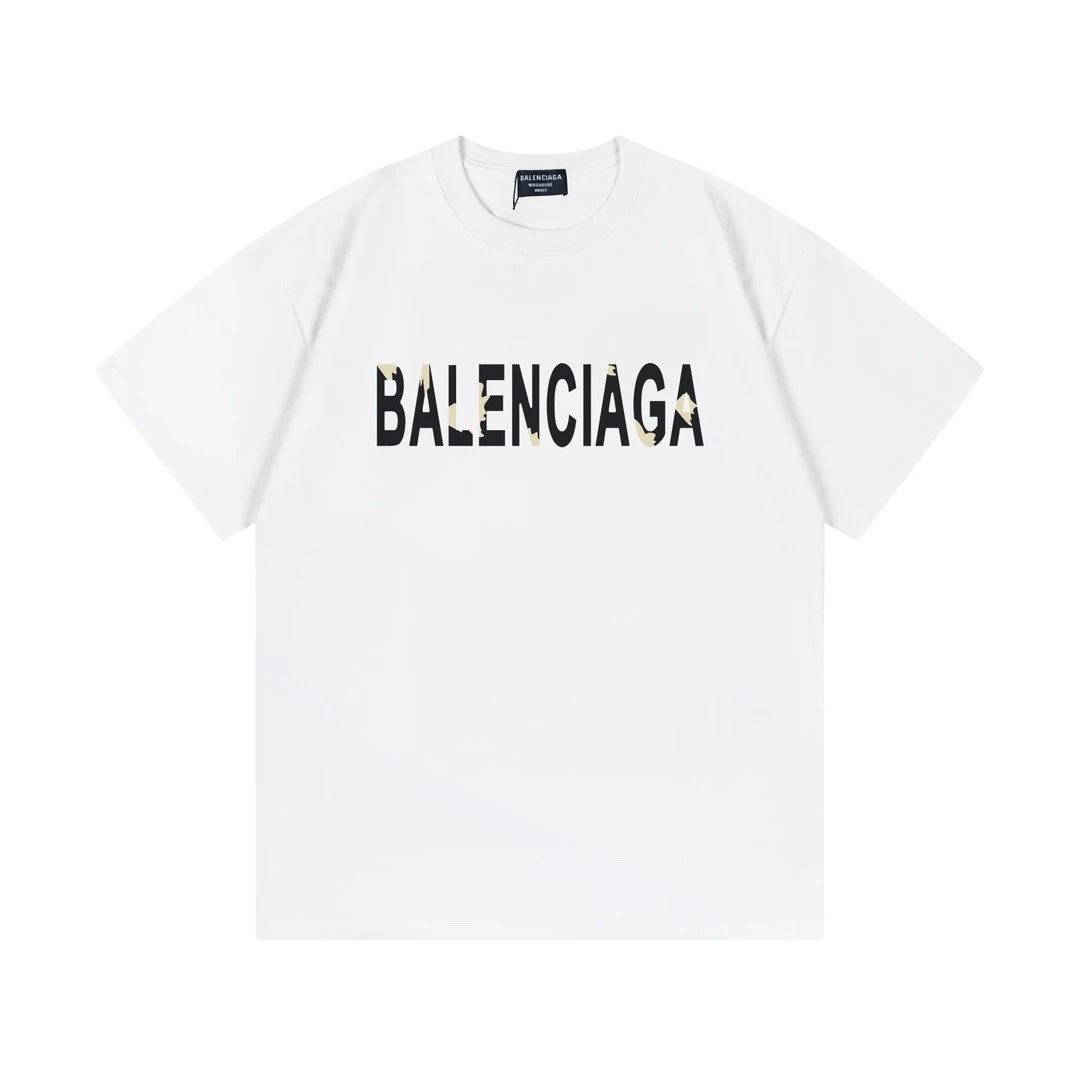Balenciaga Destroyed Logo Tee White