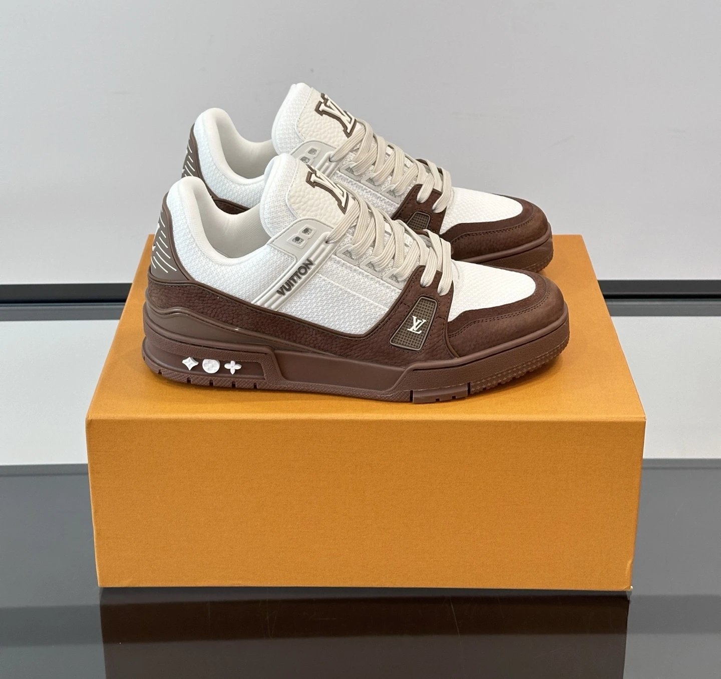 Louis Vuitton Trainer Suede Brown White