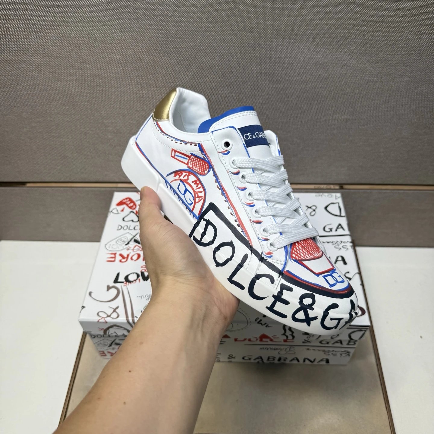 Dolce Gabbana Portofino Graffiti Sneaker White Blue