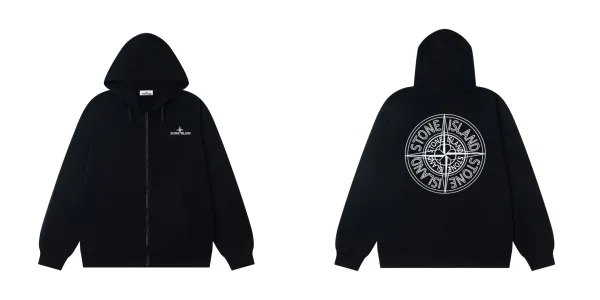 Stone Island Compass Logo Zip-Up Hoodie Black - 1