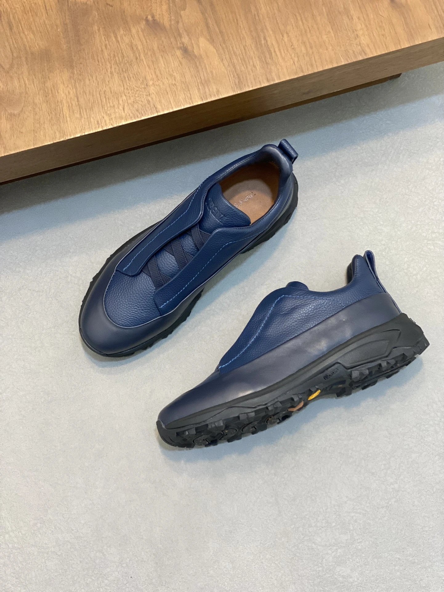 Zegna Wildiron Leather Sneaker Navy Black