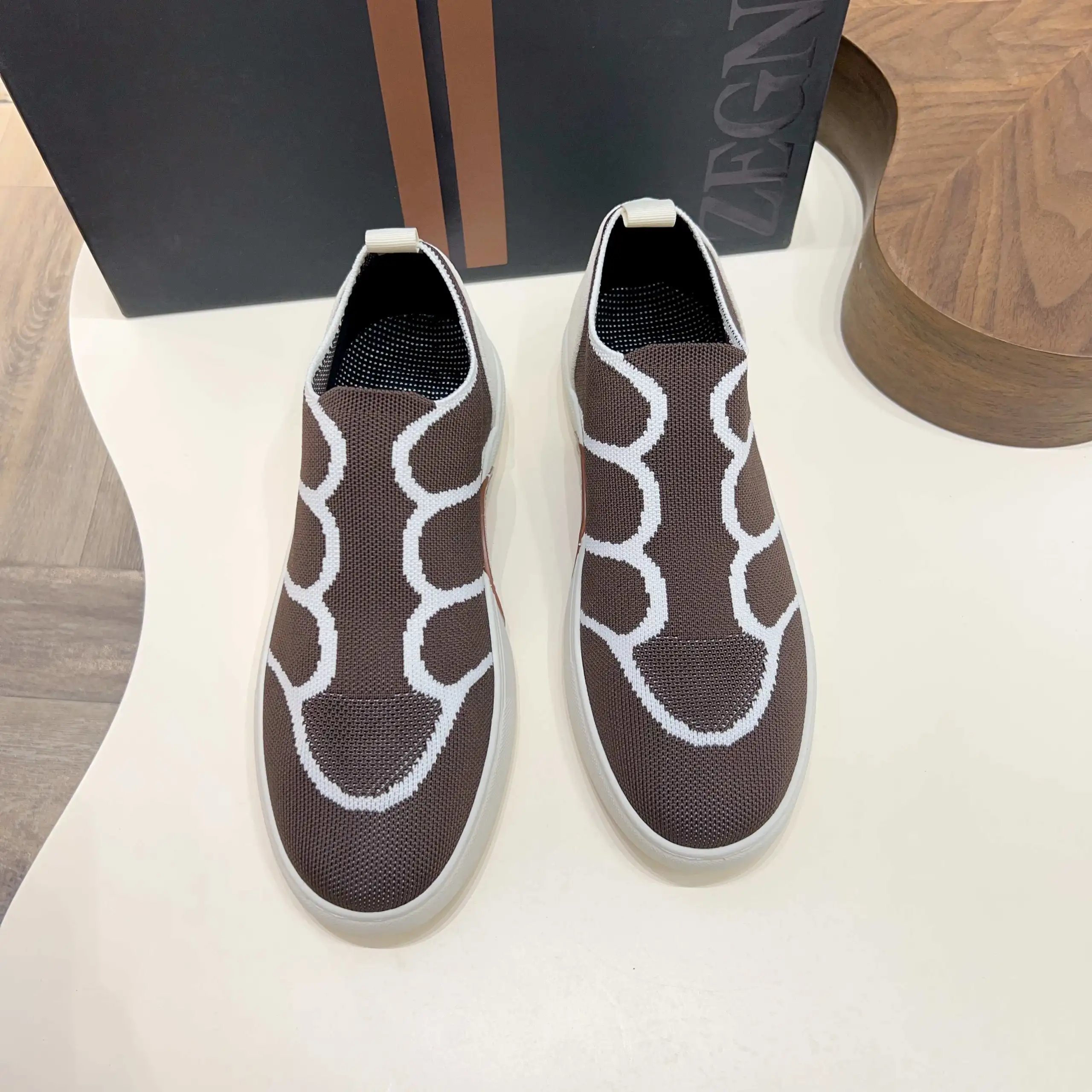 Zegna Slip-On Knit Sneaker Brown White Hex