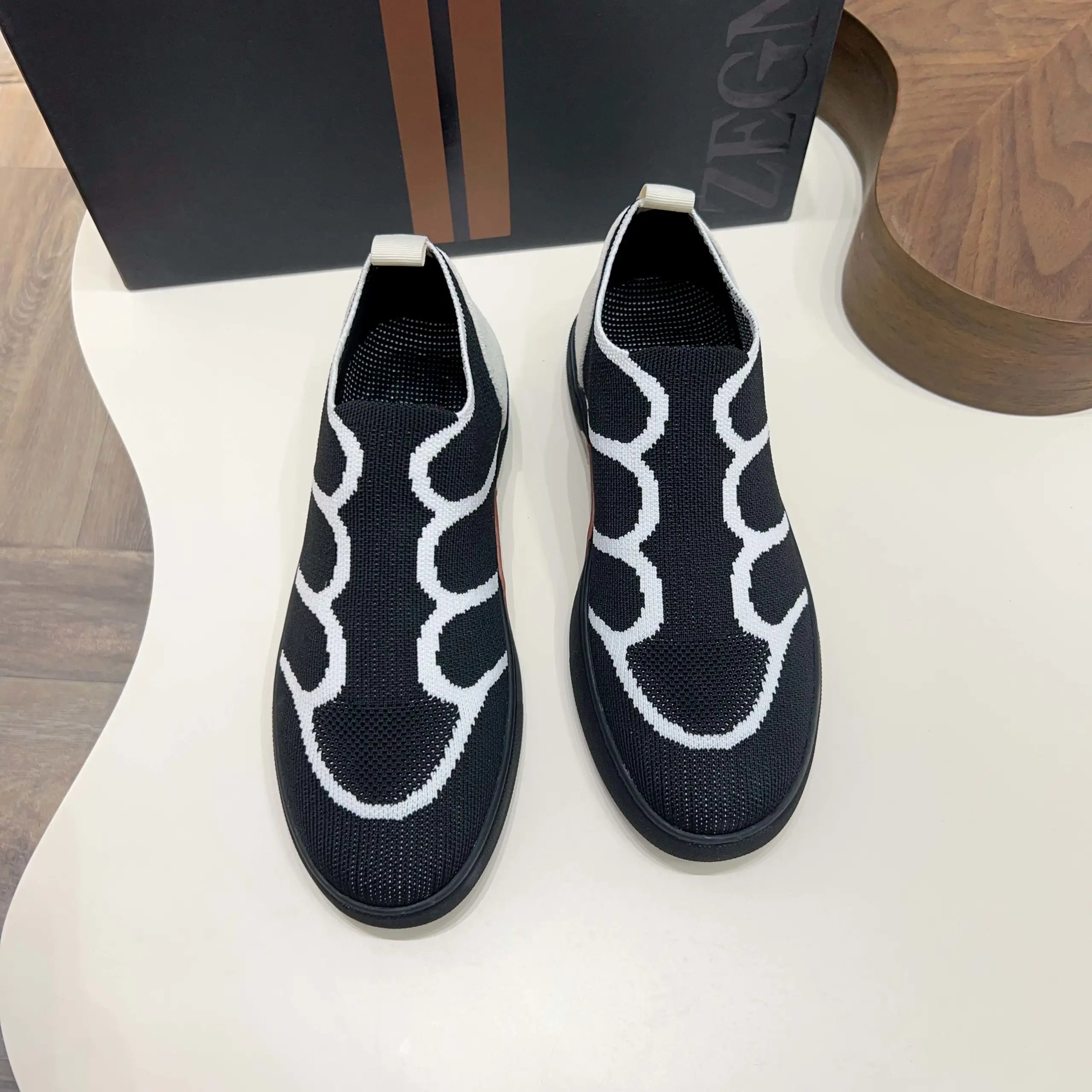 Zegna Slip-On Knit Sneaker Black White Low