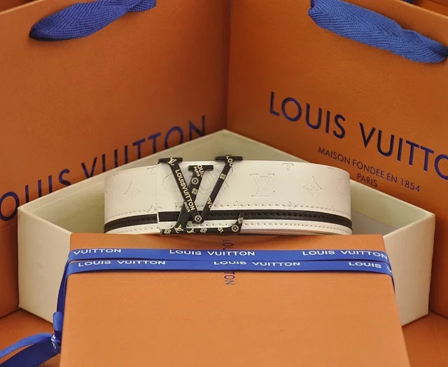 Louis Vuitton Belts LV Initiales buckle embossed monogram belt with contrast stripe product detail image 6