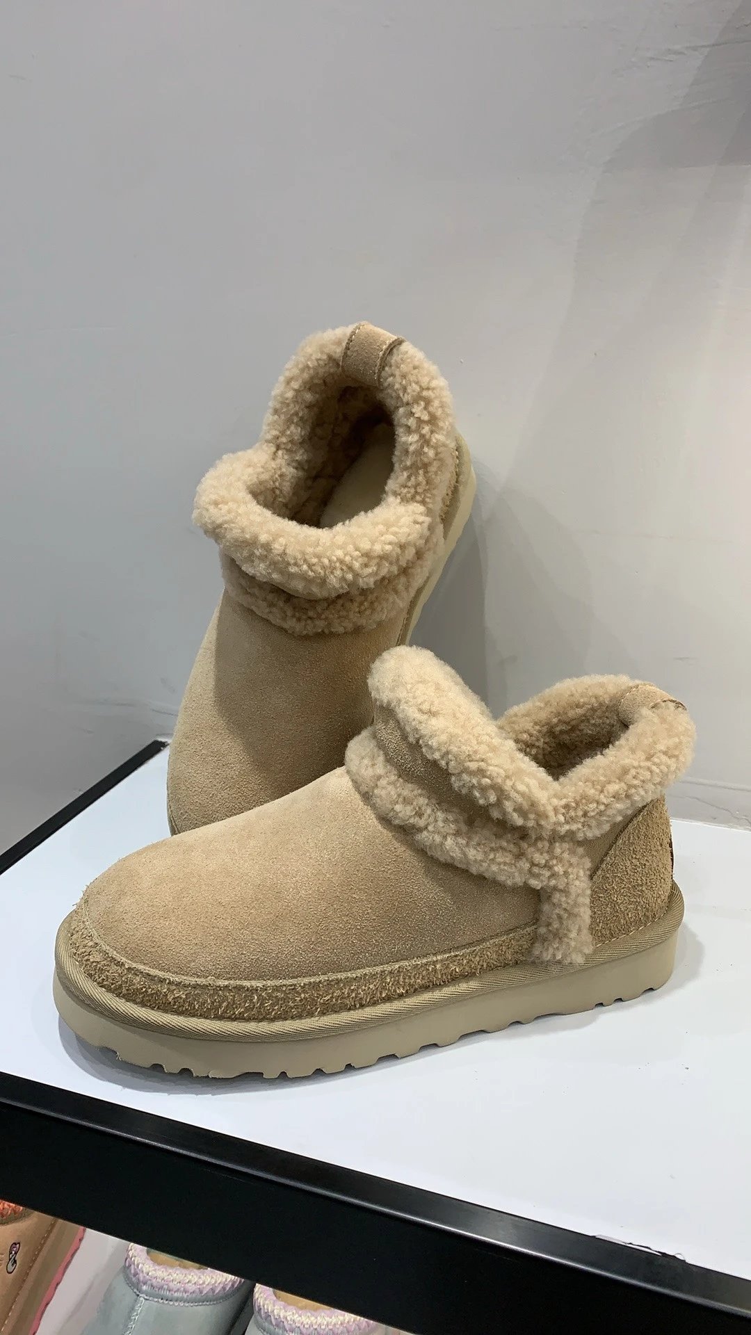 UGG Fluff Platform Slide Beige Suede Slippers - 10