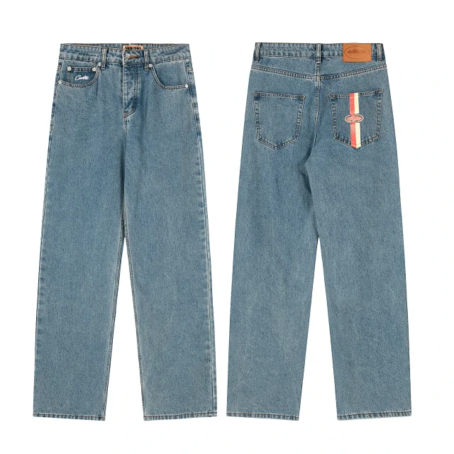 Unbranded Jeans Wide-leg with contrast stitching and striped back-pocket detail product detail image 3