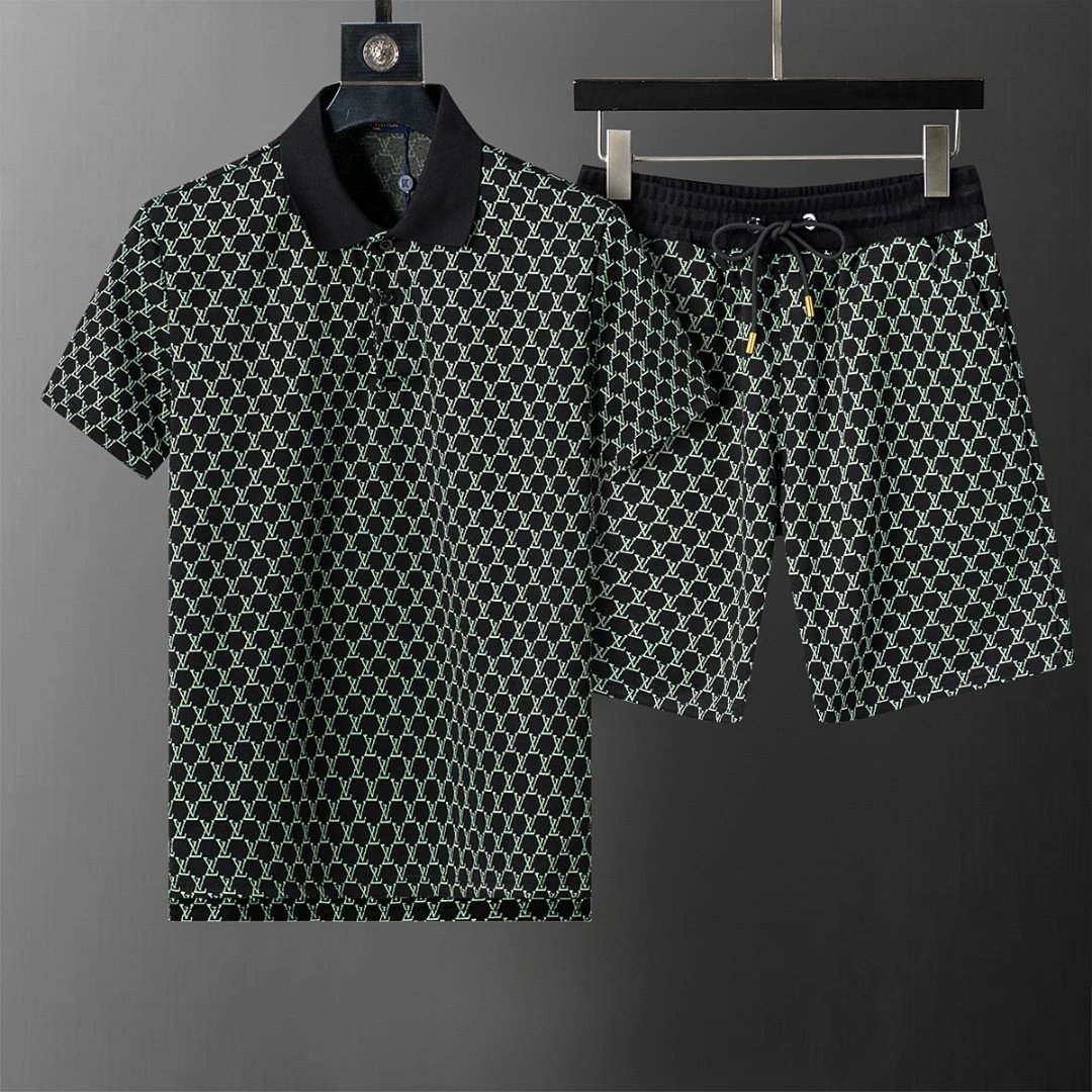 Gucci GG Monogram Polo Shirt and Shorts Set Black White