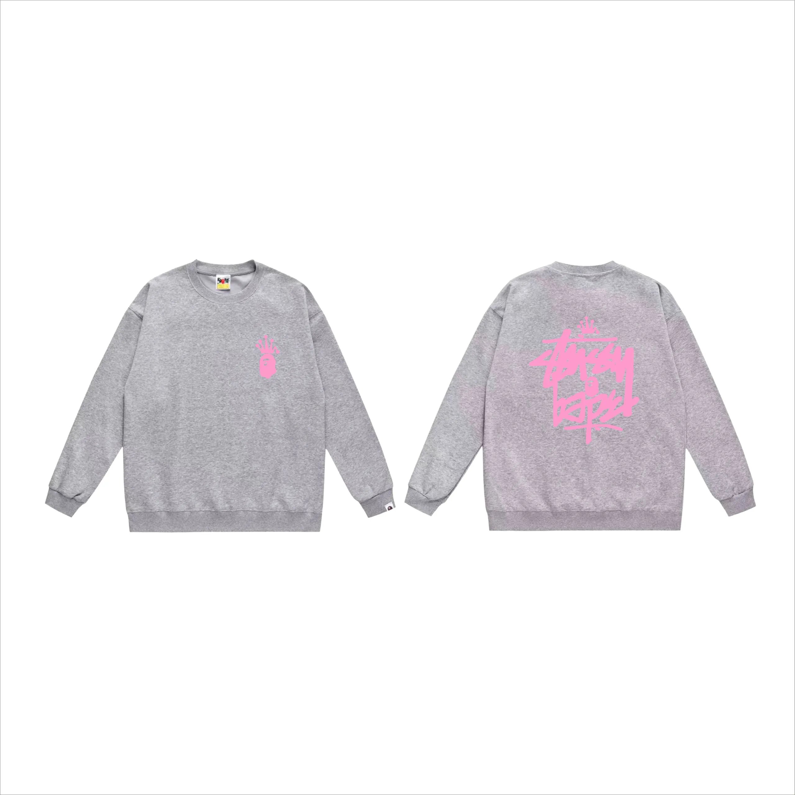 Stussy x Bape Crewneck Sweatshirt Grey Pink