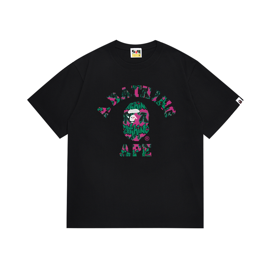 BAPE A Bathing Ape College Tee Black Pink Green