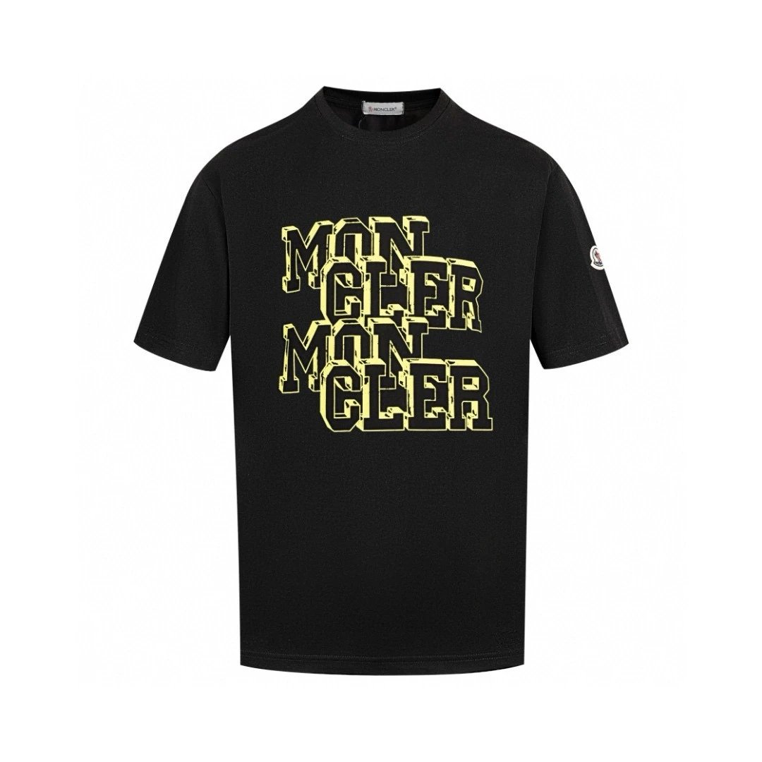 Moncler Stacked Logo Print Tee Black Yellow