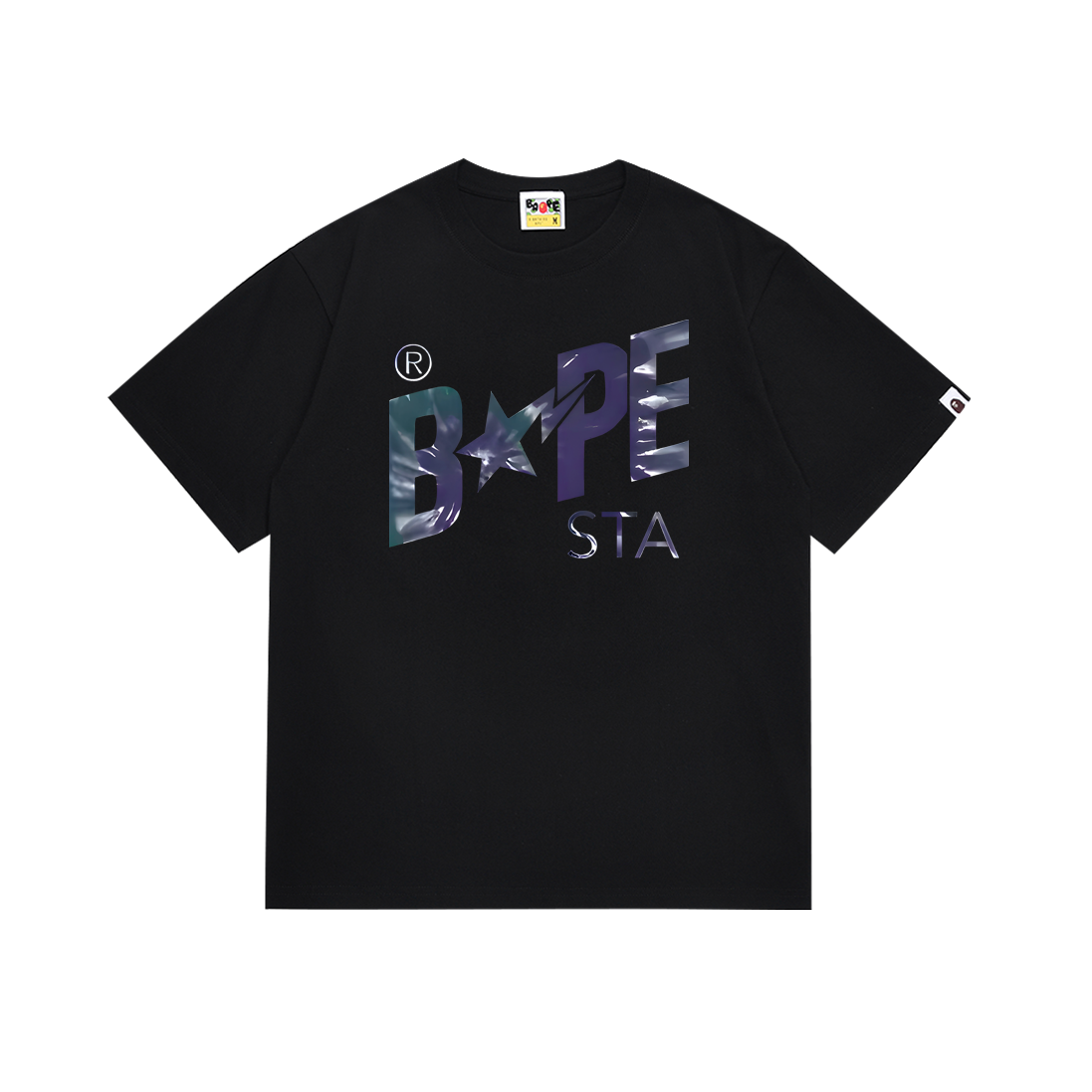 BAPE Bapesta Camo Logo Tee Black Purple Camo