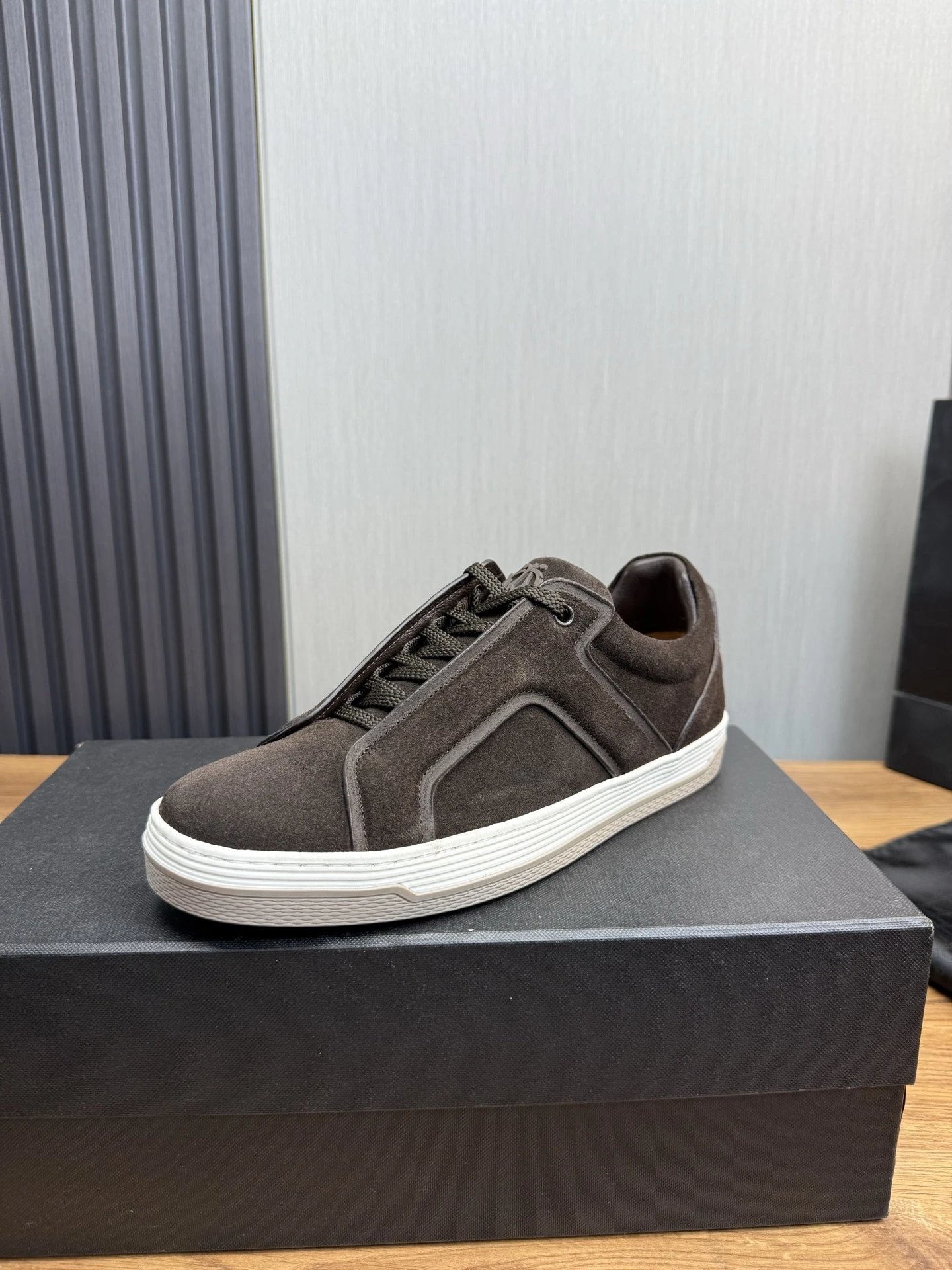 Zegna Triple Stitch Suede Sneaker Dark Grey