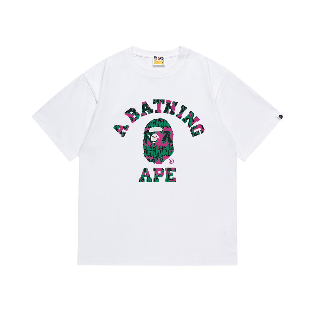 BAPE A Bathing Ape College Tee White Pink Green