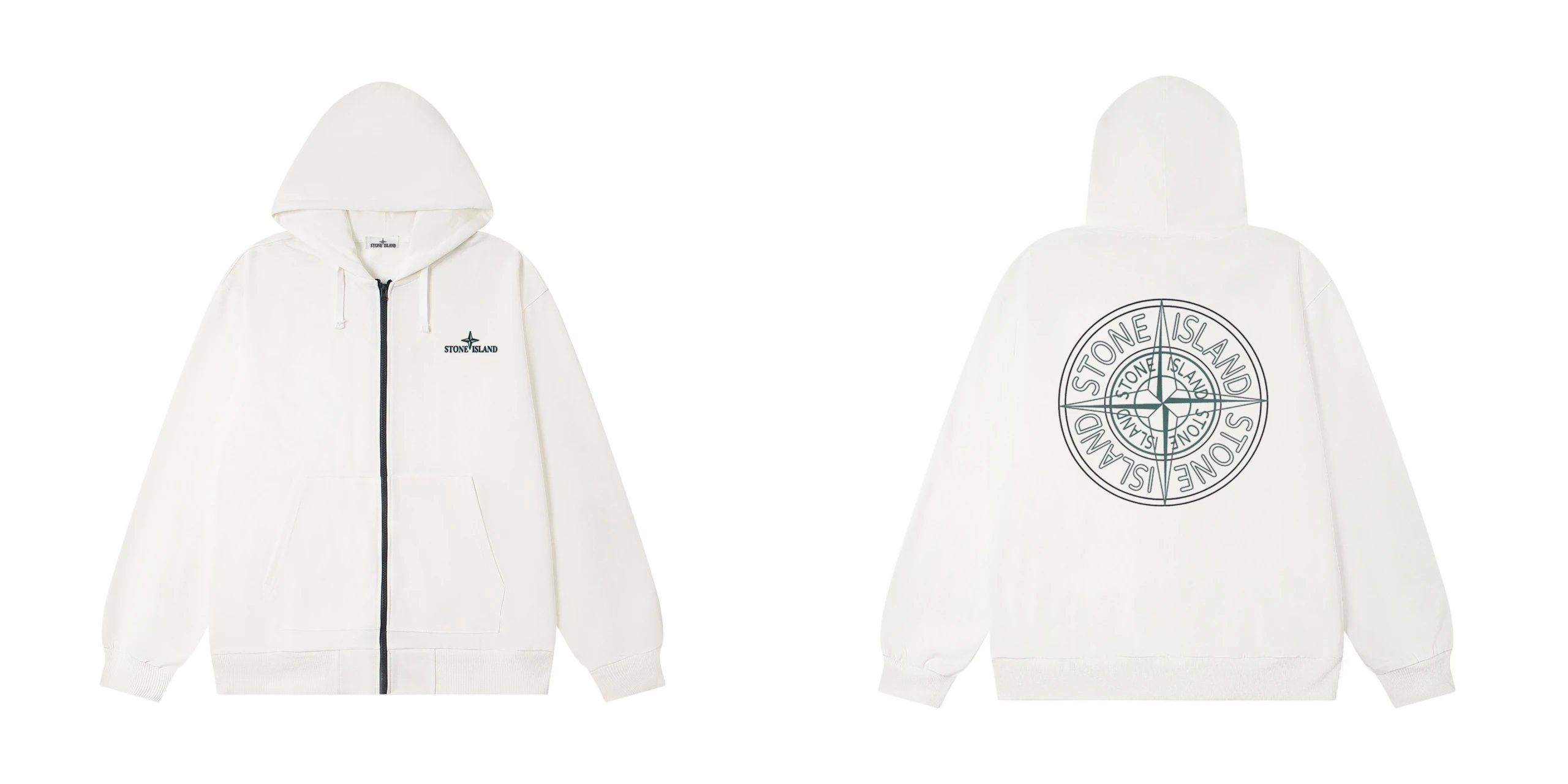 Stone Island Zip-Up Hoodie White - 12