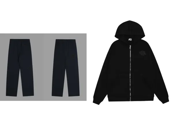 A Bathing Ape Embroidered Logo Hoodie and Sweatpants Set Black - 4