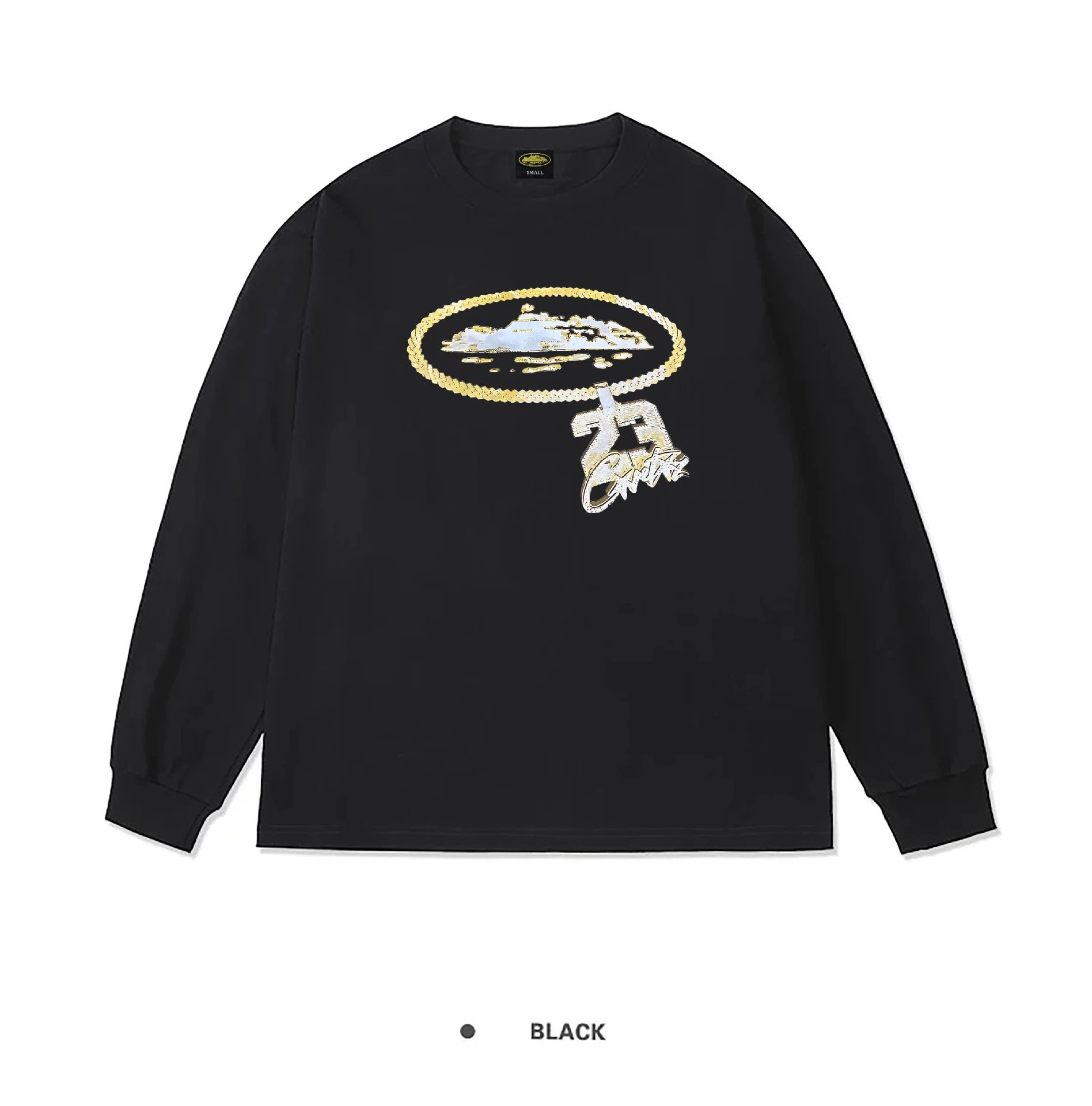 Corteiz Alcatraz Gold Chain Pendant Long Sleeve Black
