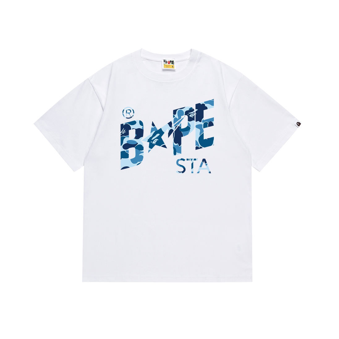 BAPE Bapesta Camo Logo Tee White Blue Camo