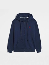 Navy blue with a red label