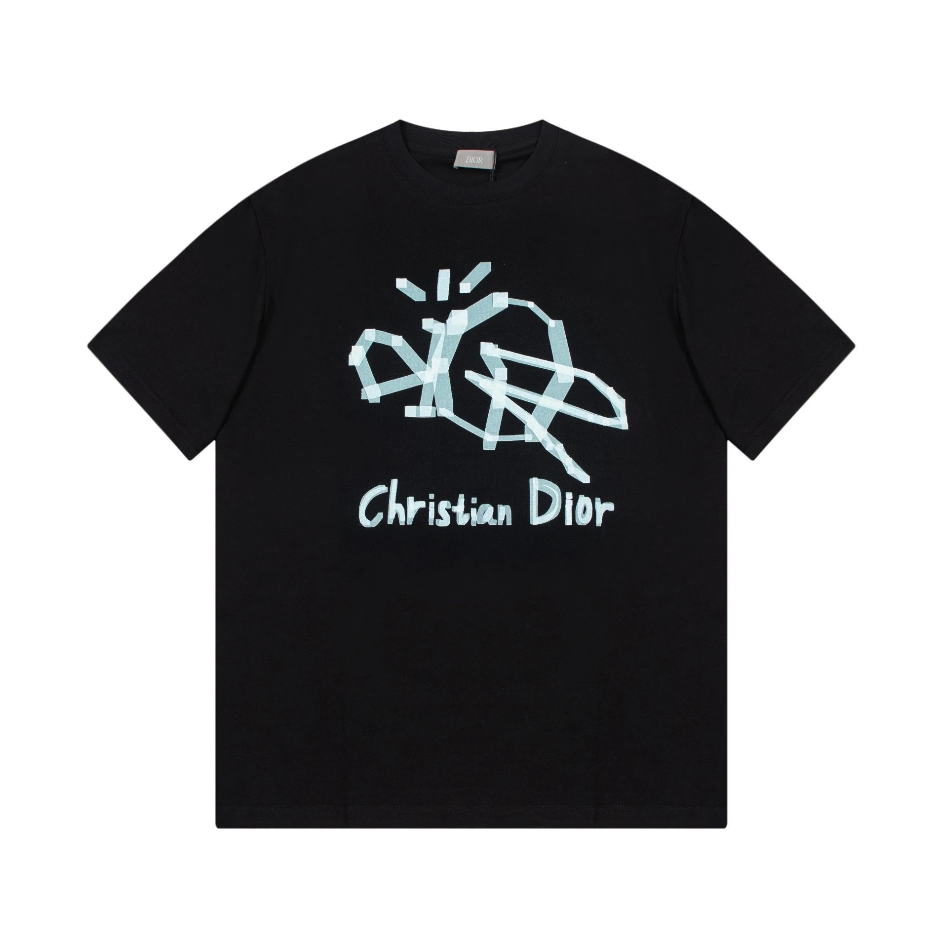 Christian Dior Pixel Bee Graphic Tee Black Light Blue