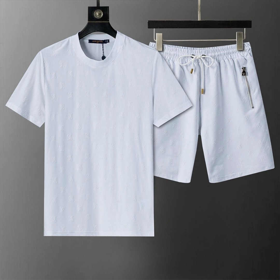 Louis Vuitton LV Monogram Embossed T-Shirt & Shorts Set White