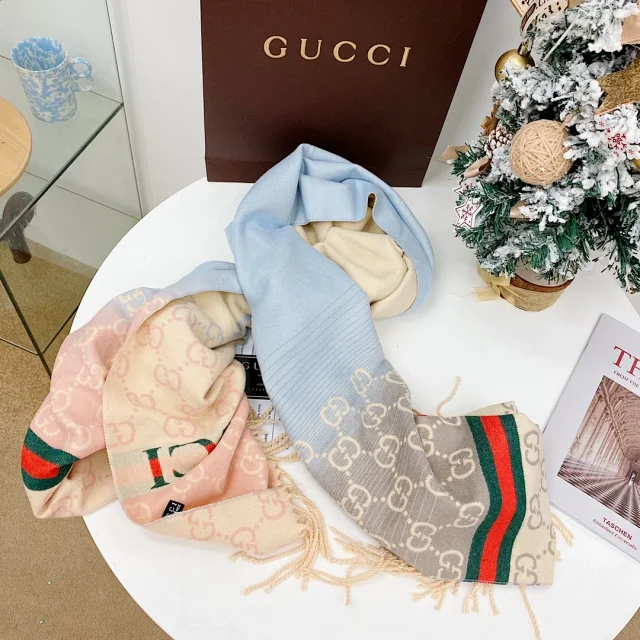 Gucci Scarves Double-Sided GG Monogram Web Stripe Fringed Scarf product detail image 4