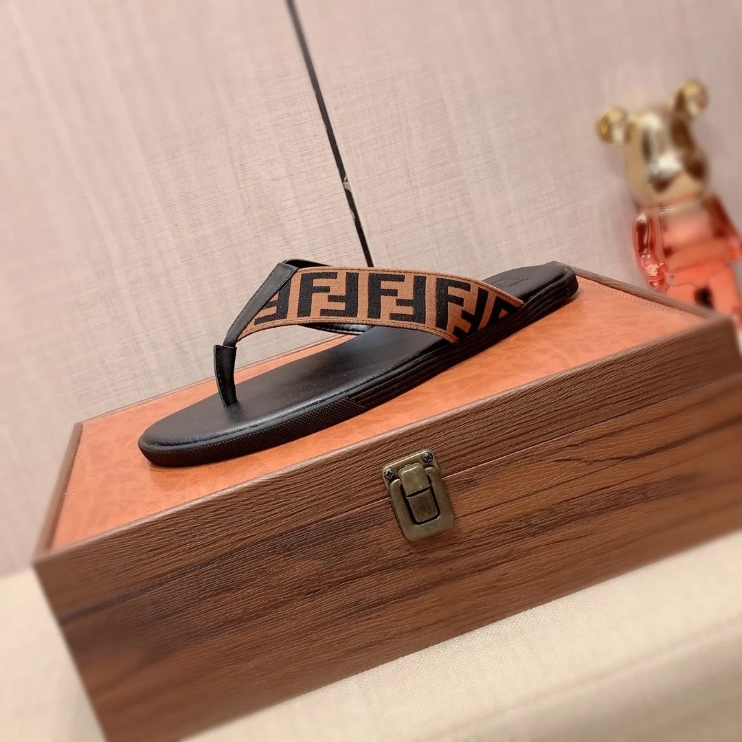 Fendi FF Logo Webbing Flip-Flops Black Slippers - 4