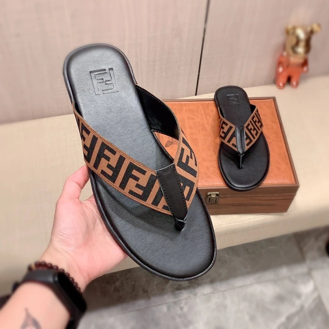 Fendi FF Logo Webbing Flip-Flops Black Slippers - 3
