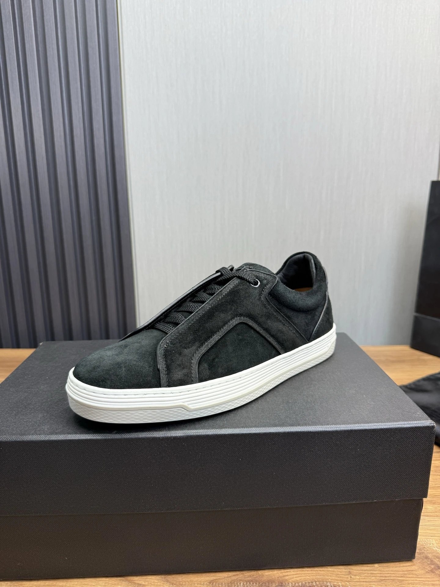 Zegna Triple Stitch Suede Sneaker Black