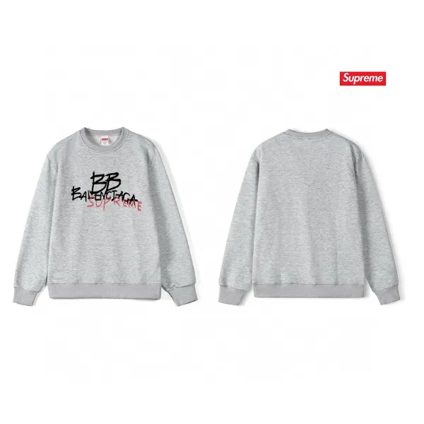 Balenciaga x Supreme BB Logo Crewneck Sweatshirt Gray Hoodie - 1