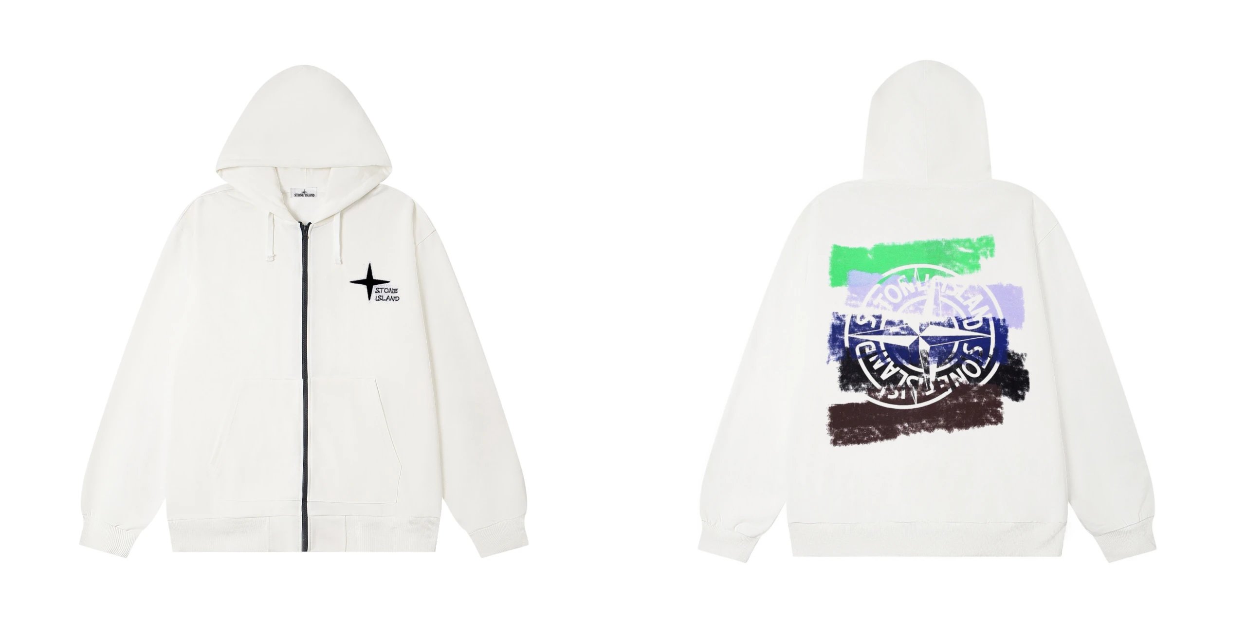 Stone Island Zip-Up Hoodie White - 9