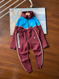 Wine-red and blue reflective outfit