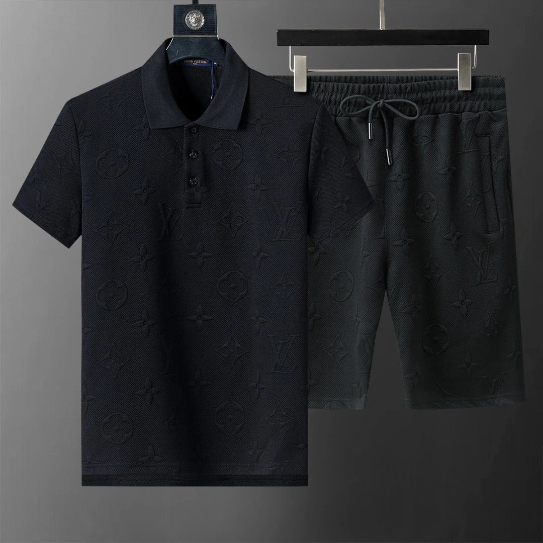 Louis Vuitton LV Monogram Embossed Polo Shirt and Shorts Set Navy