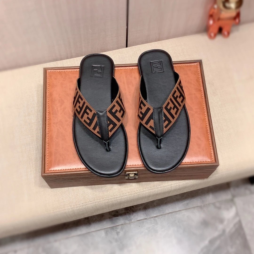 Fendi FF Logo Webbing Flip-Flops Black Slippers - 2