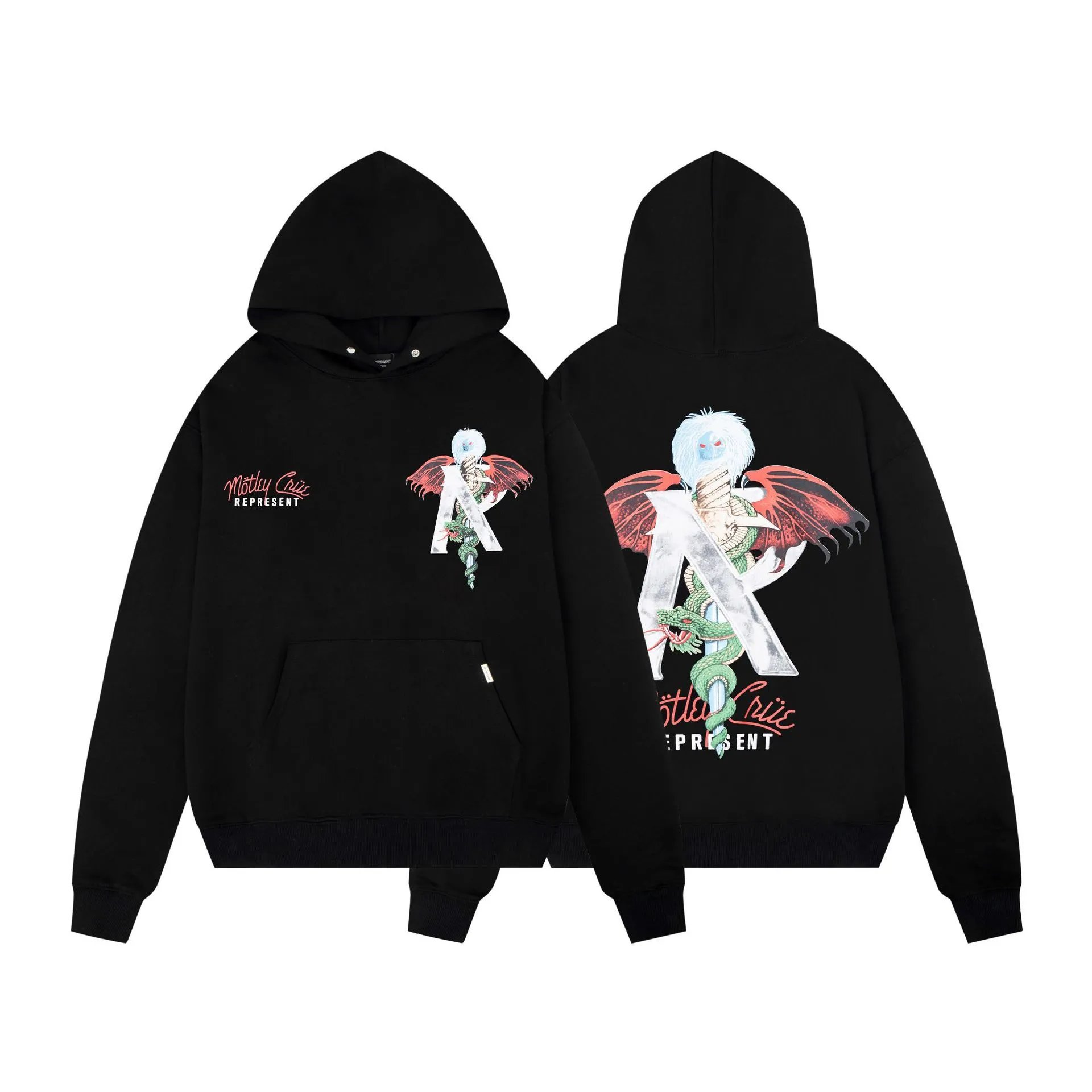 Represent Clo Motley Crue Collab Dragon Graphic Hoodie Black