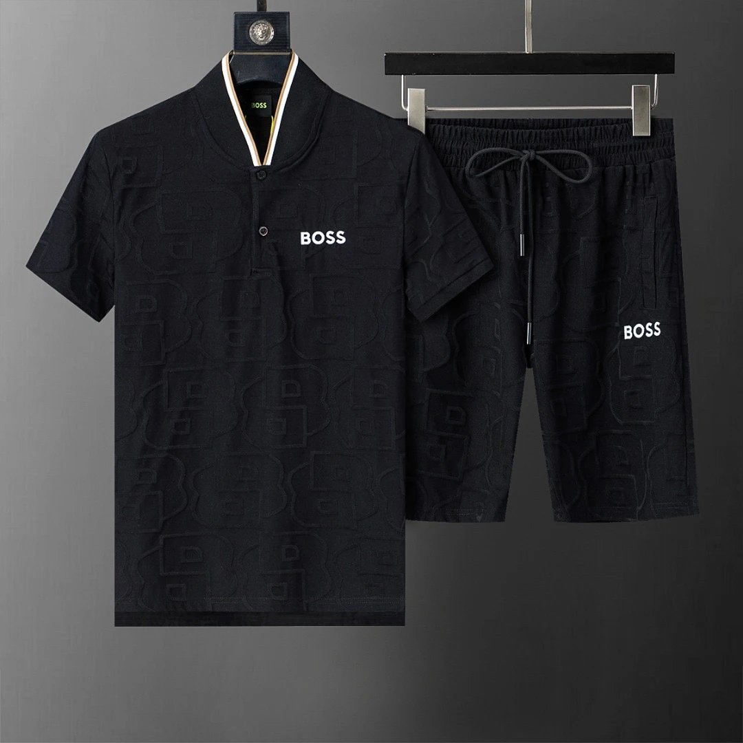 Hugo Boss Monogram Polo Shirt and Shorts Set Black