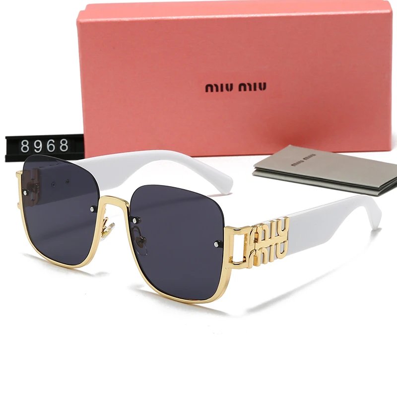 Miu Miu 8968 Rimless Square Sunglasses White Frame Grey Lens Gold Hardware