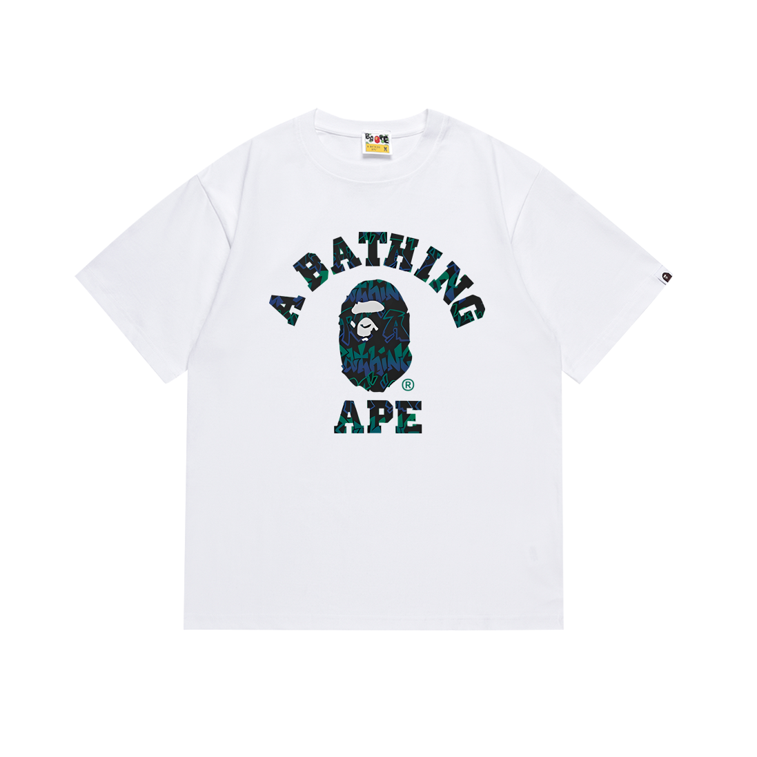 BAPE A Bathing Ape College Tee White Green Teal