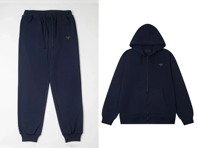 Prada Matching Sets Triangle-logo zip-up hooded sweatshirt and jogger set product detail image 5