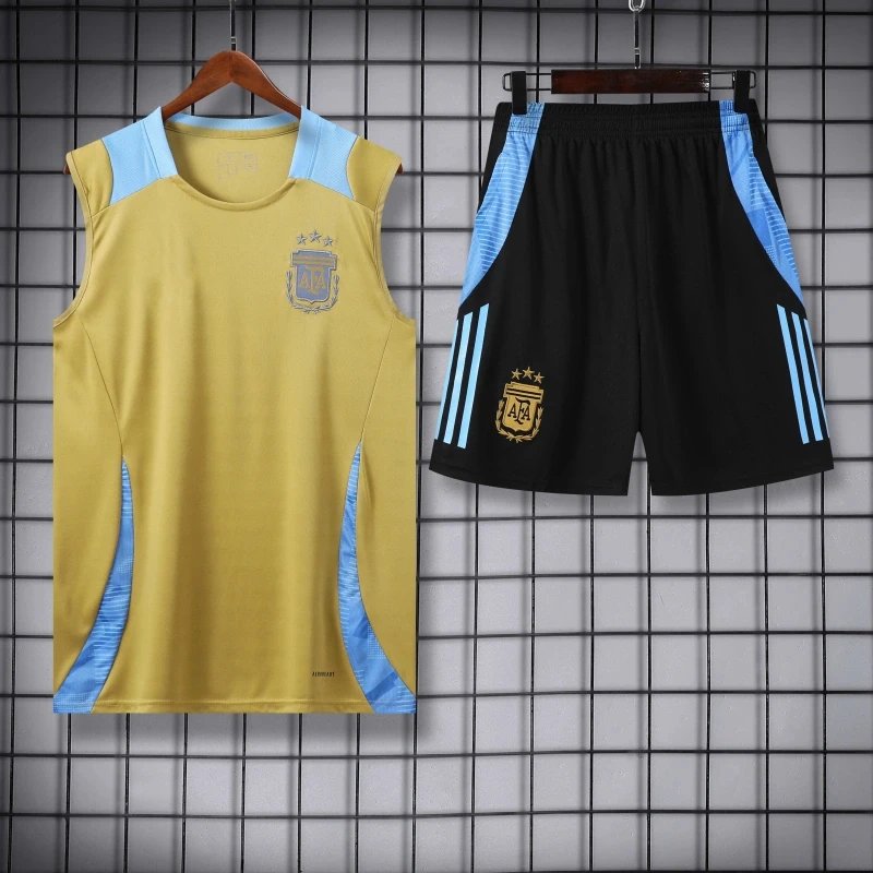 Argentina Yellow and Black Soccer Jersey and Shorts Set